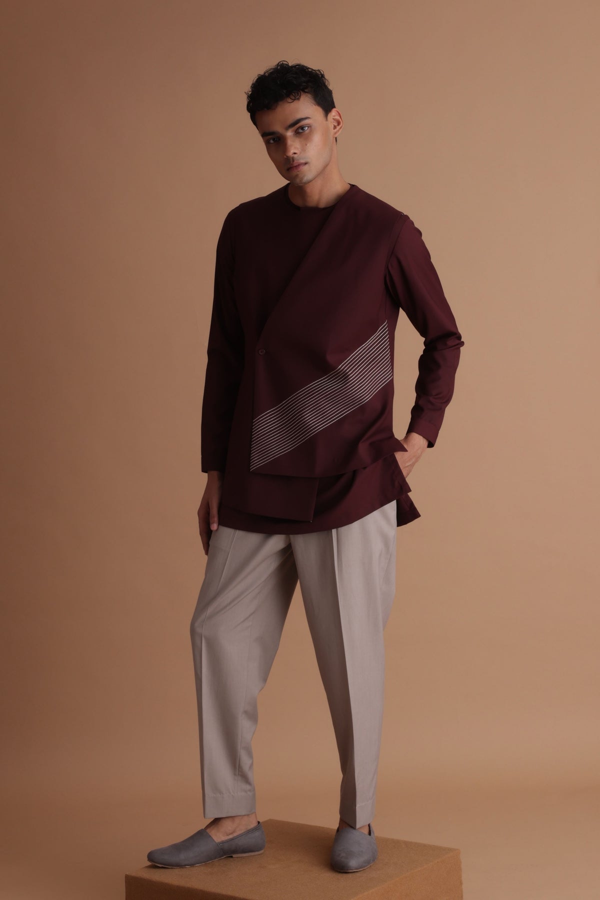 Burgundy Wrap up Jacket Set