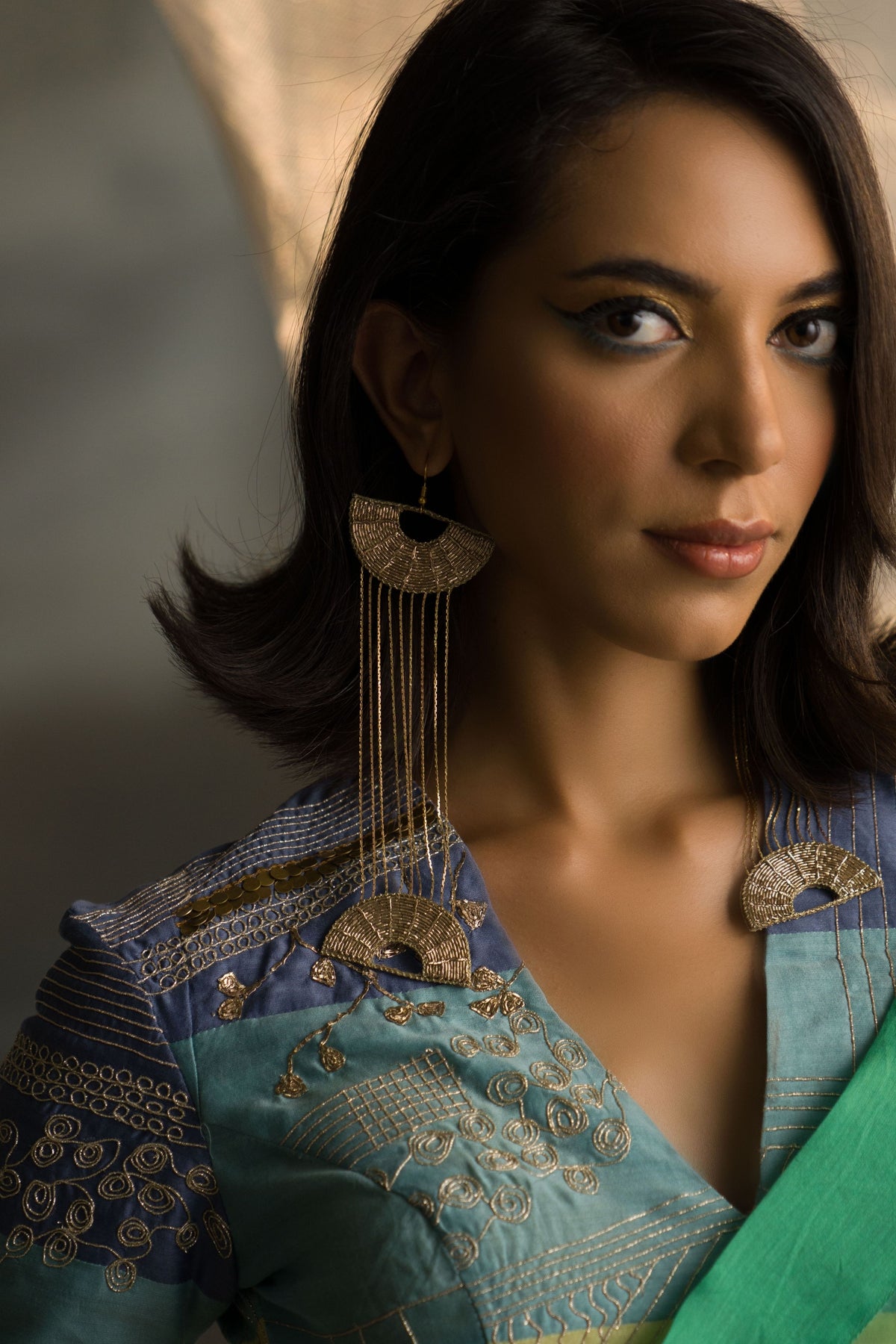 Green Saree Sleeves Blouse Set