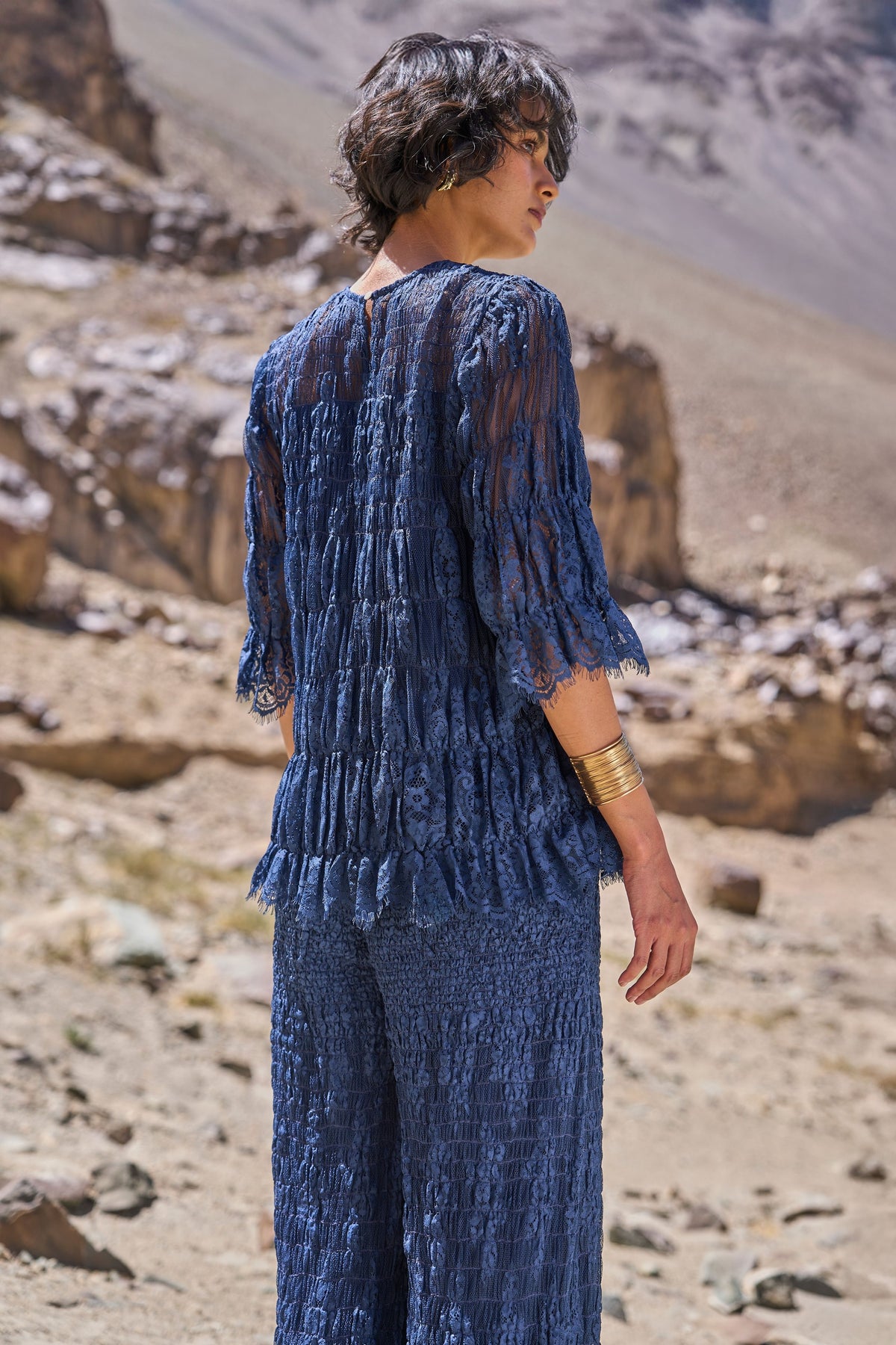 Allover Ruched Lace Pant