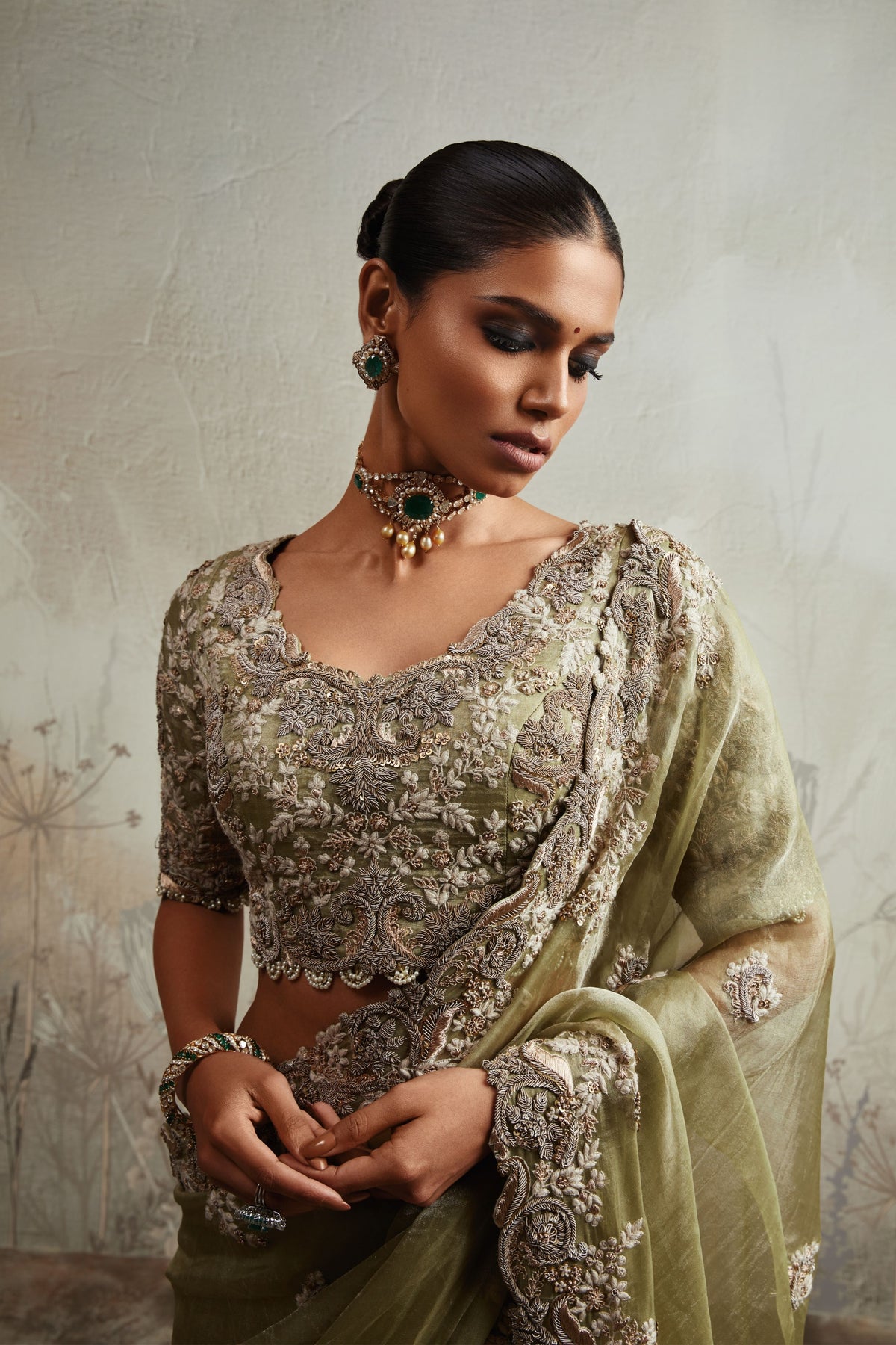 Sea Green Maal Dori Saree Set