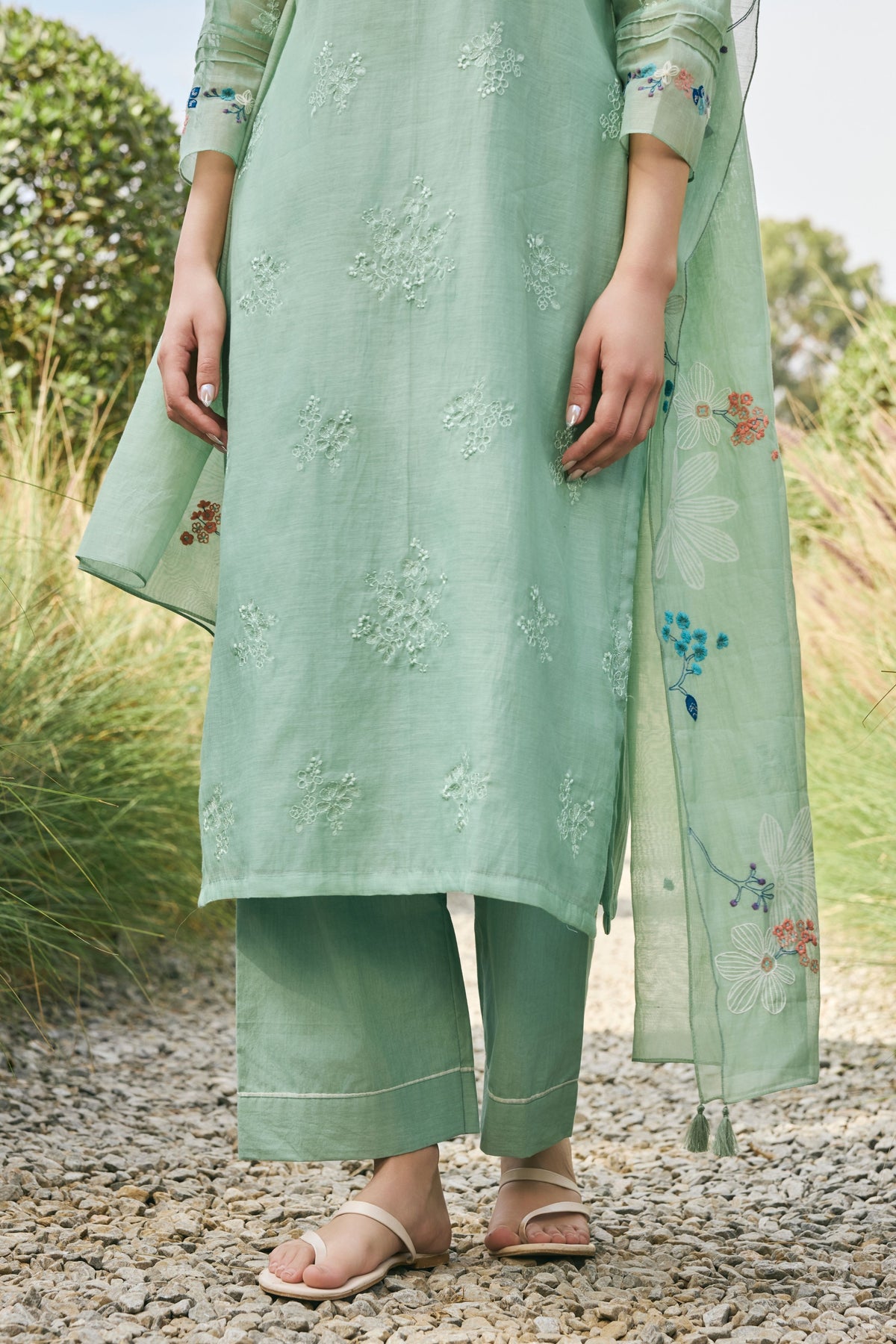 Mint Floral Embroidered Kurta Set