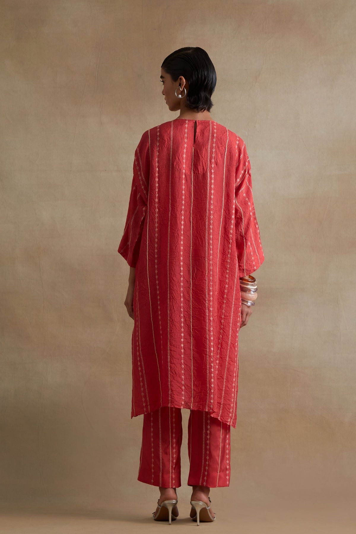 Tomato Beaded Embroidered Kurta Set