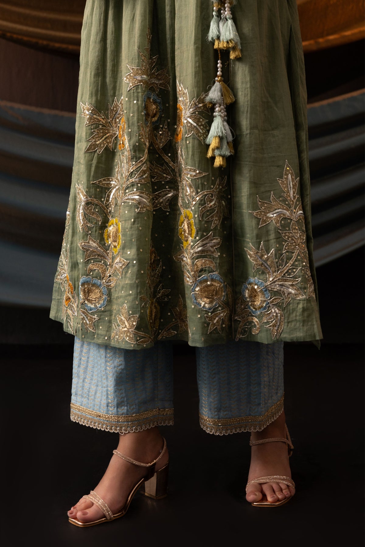 Teal 3D Embroidered Kurta Set