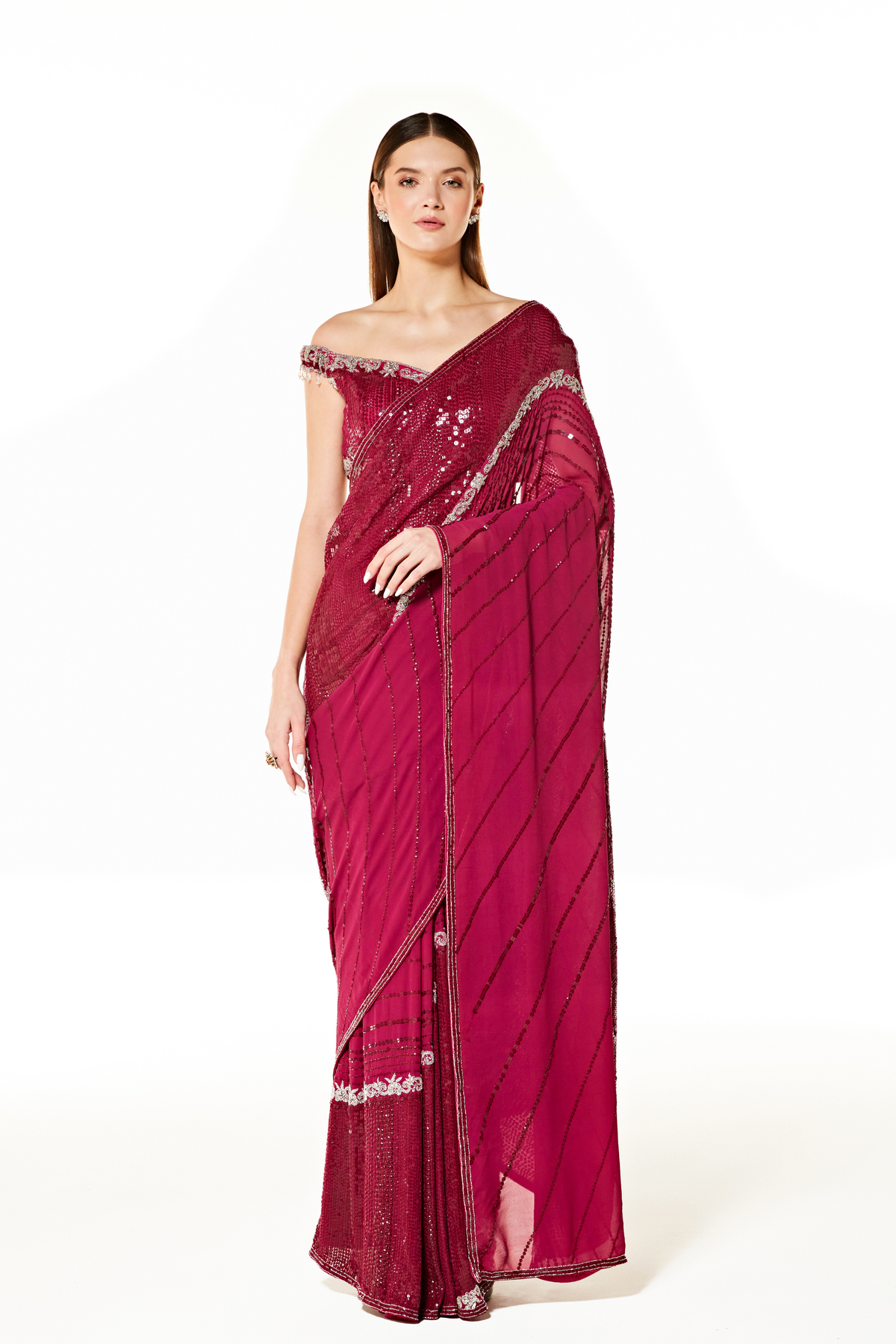 Zaynab Wine Saree Set