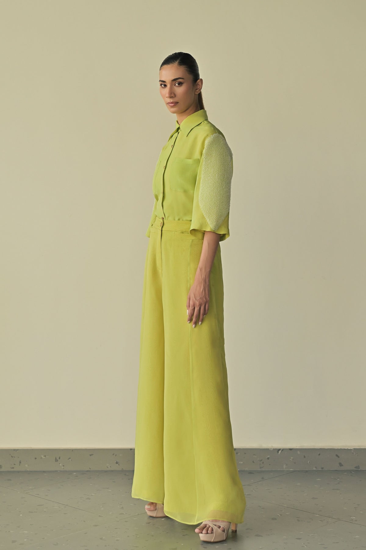 Monet Green Organza Parallel Trousers