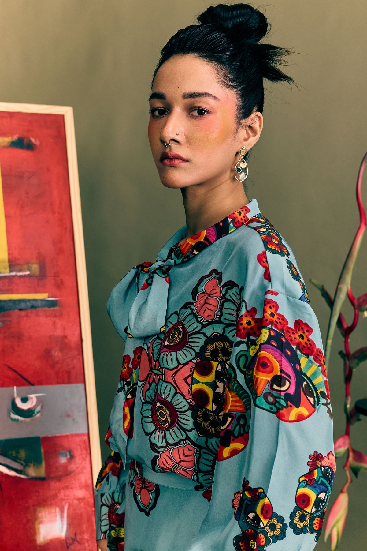 Blue Prism Printed Bow Shirt