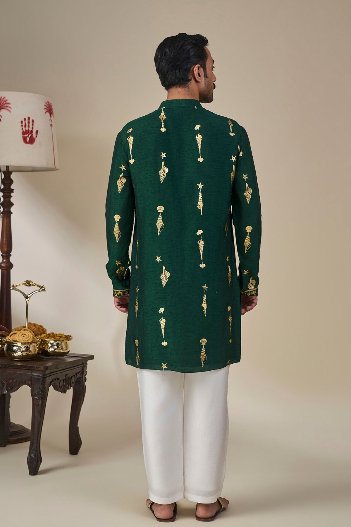 Bottle Green Kochi Conch Kurta Set