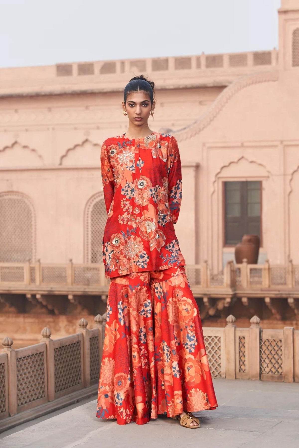 Red Moroccan Highlight Sharara Set