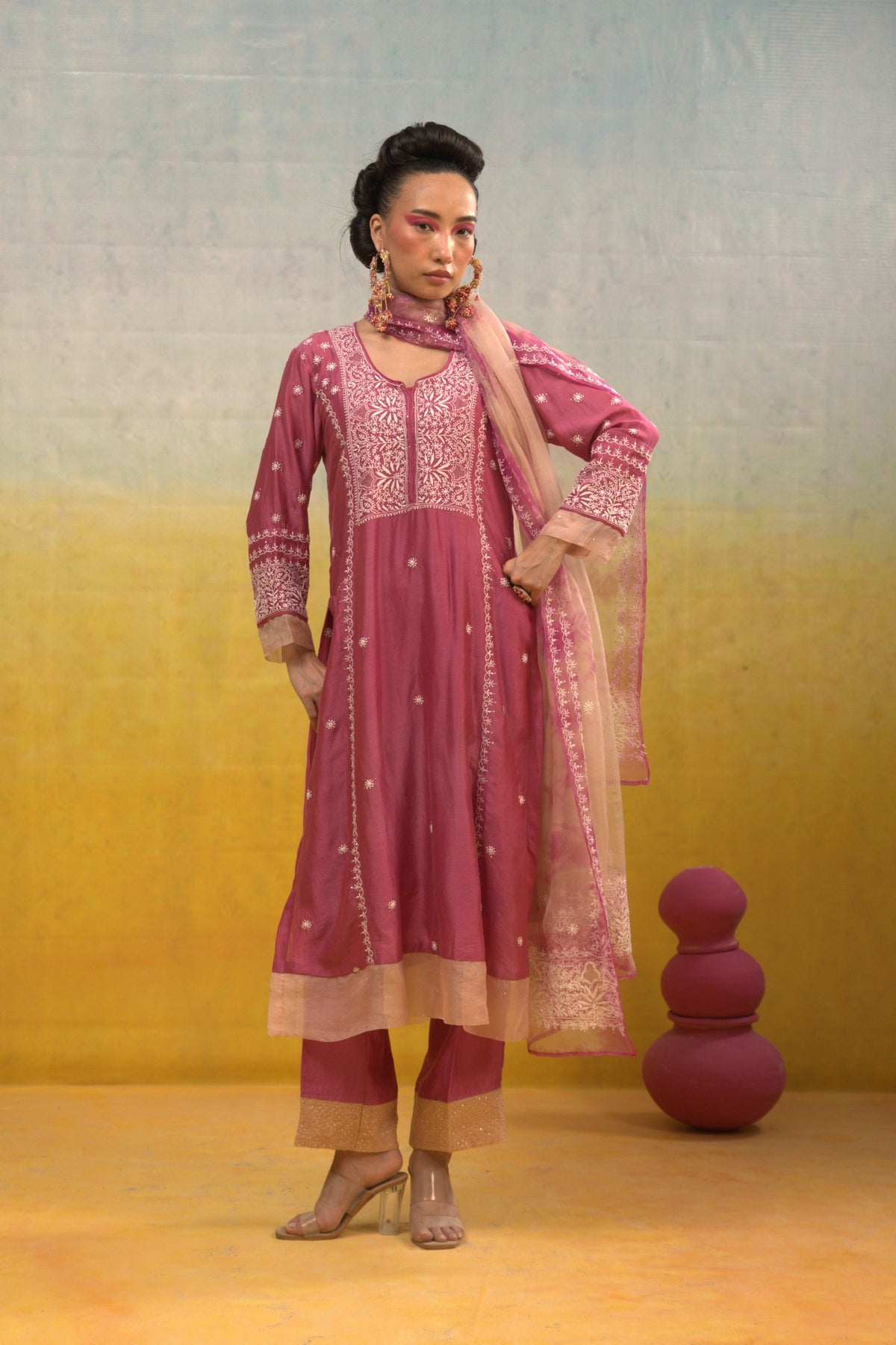 Pink Chikankari Kurta Set