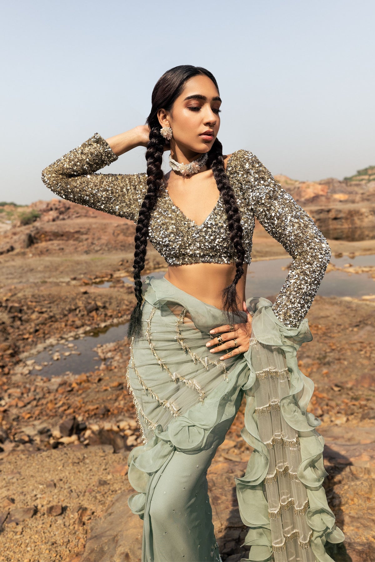 Sahara Shimmer Powder Blue Saree