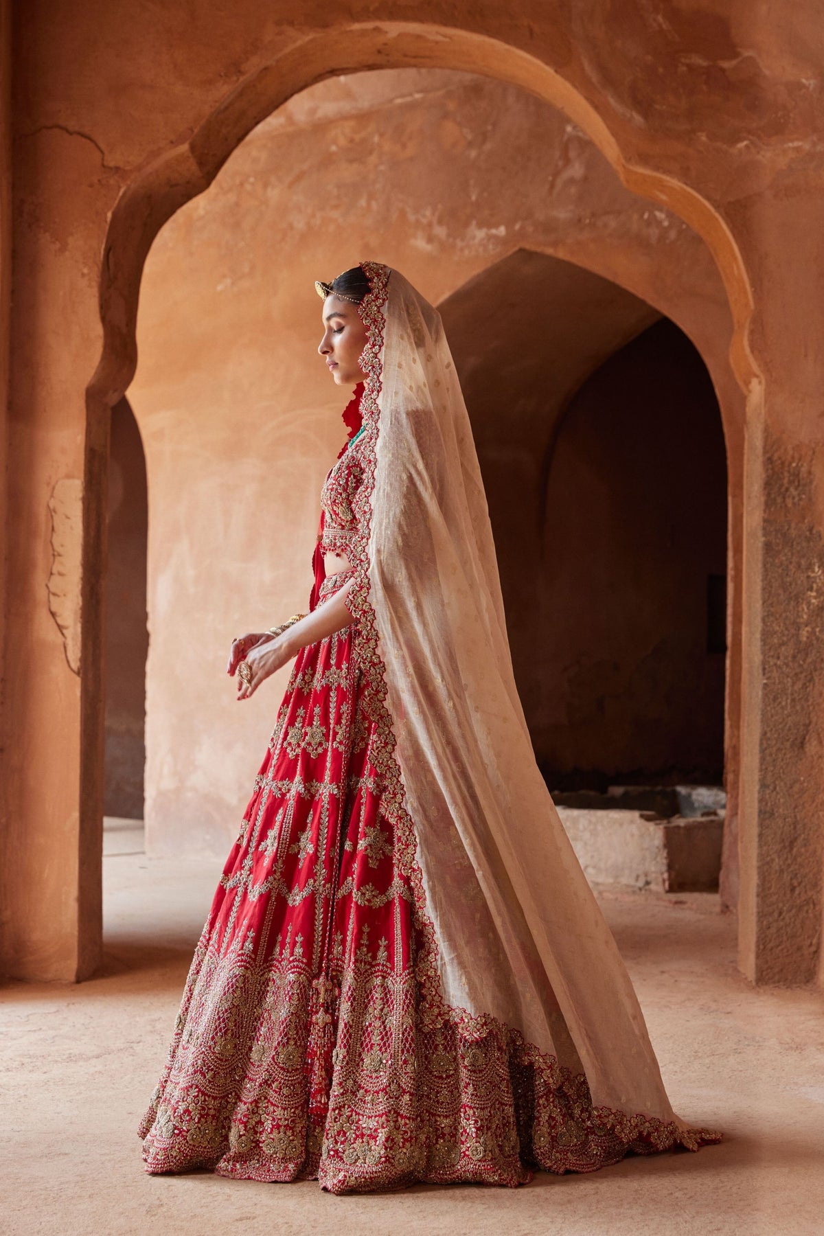 Scarlet Red Raw Silk Lehenga Set