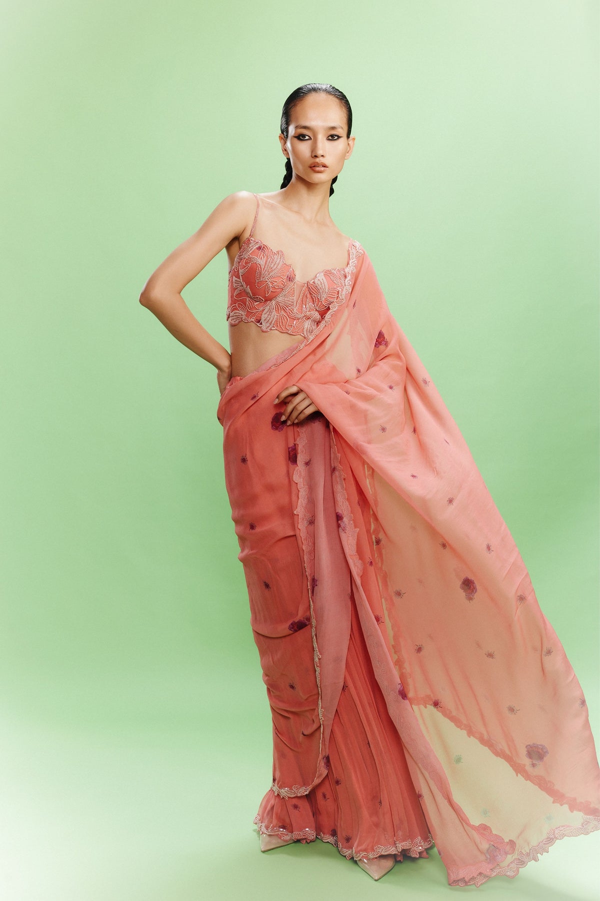 Liana Peach Saree Set