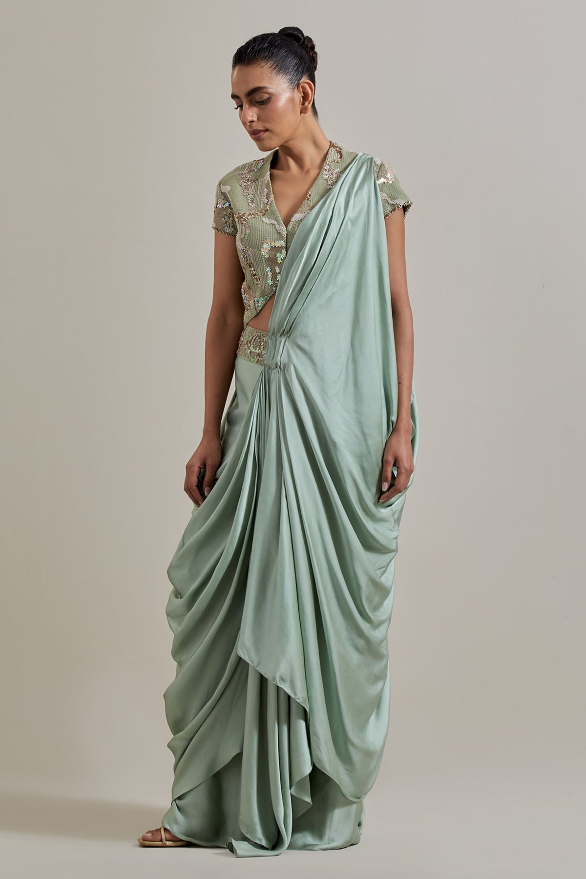 Sage Drape Saree Set