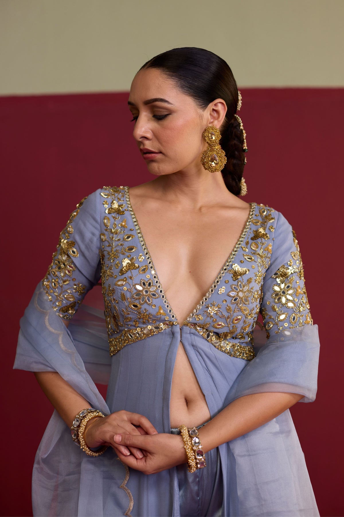 Blue Embroidered Anarkali Set