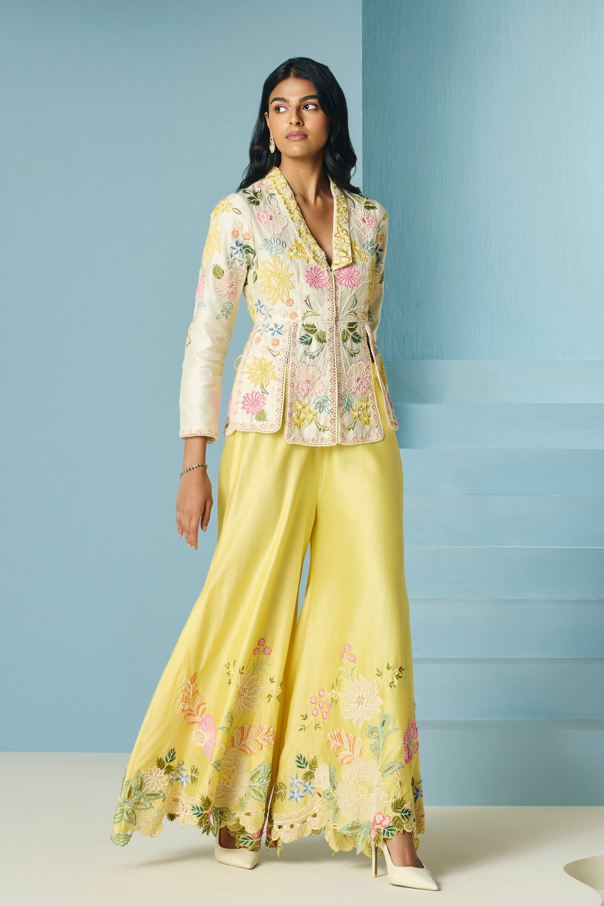 Butter Yellow Embroidered Sharara
