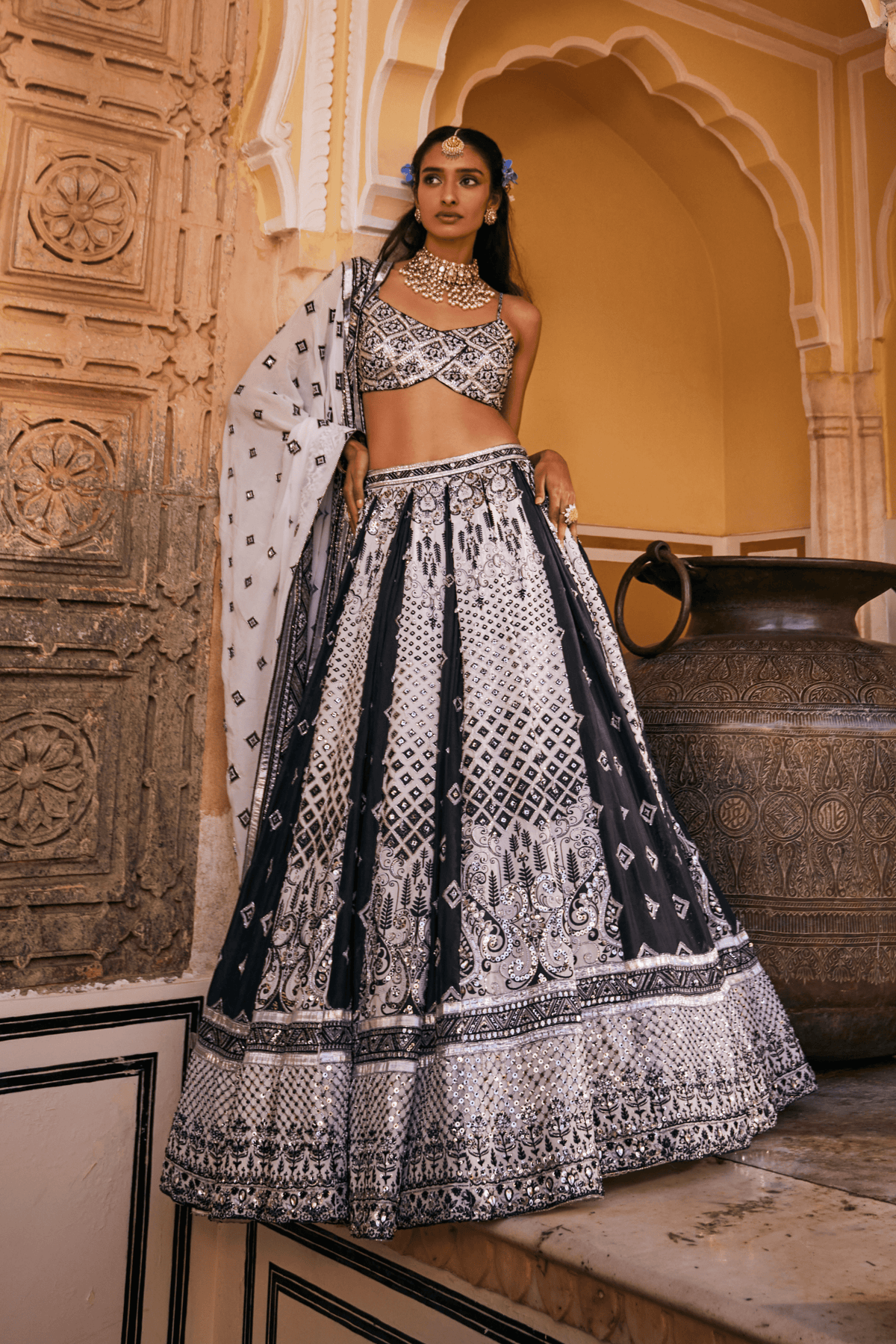Striking Black and White Lehenga Set