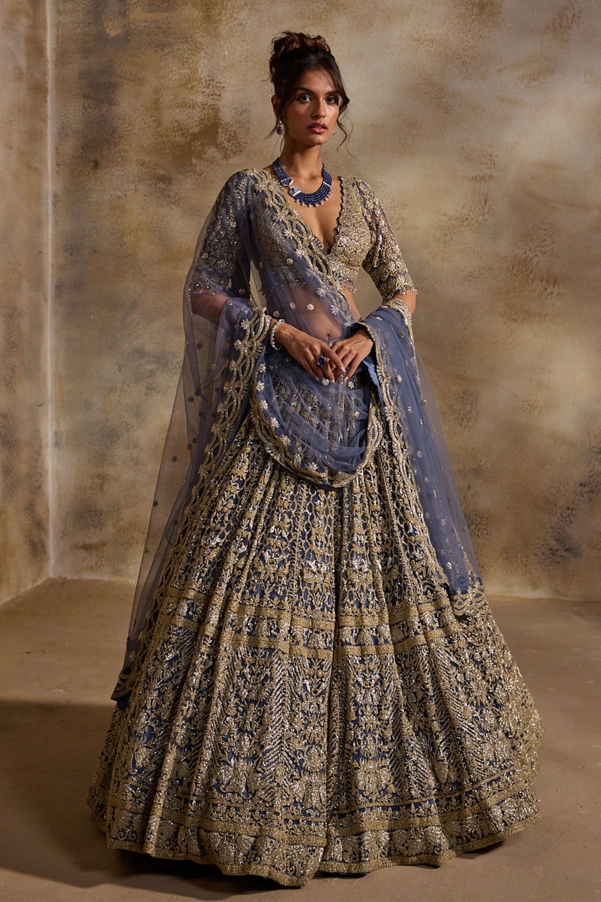 Blue Grey Lehenga Set