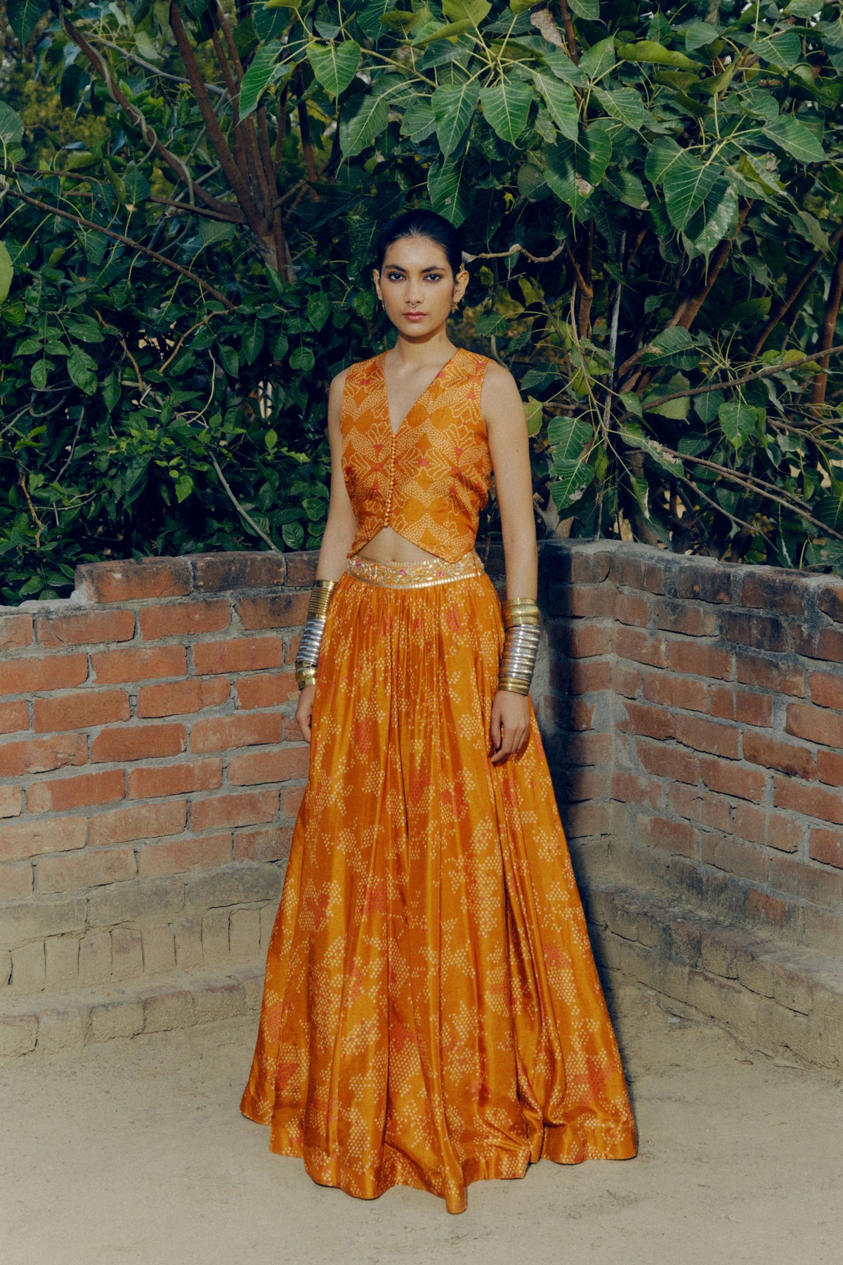 Ochre Print Lehenga Set