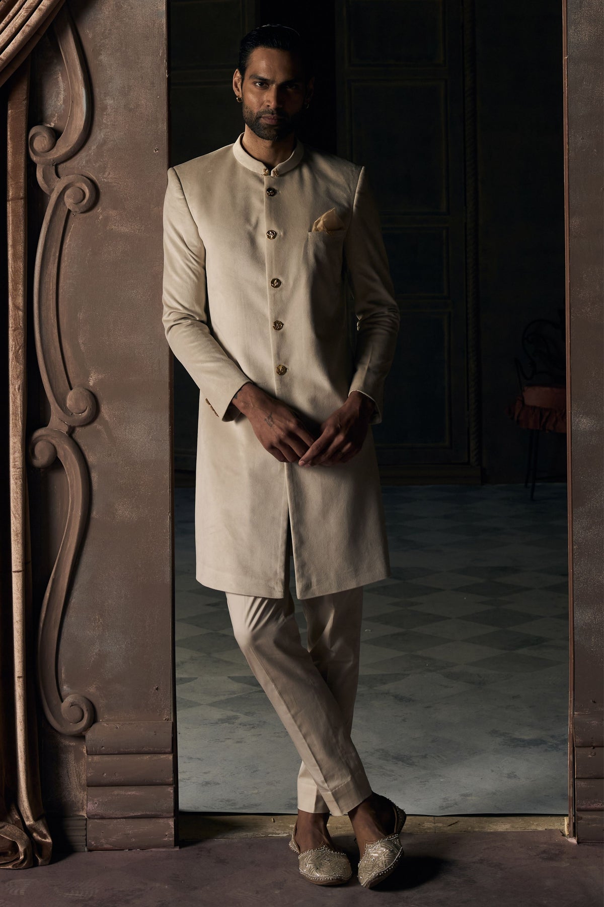Jaisalmer Ekru Achkan Set
