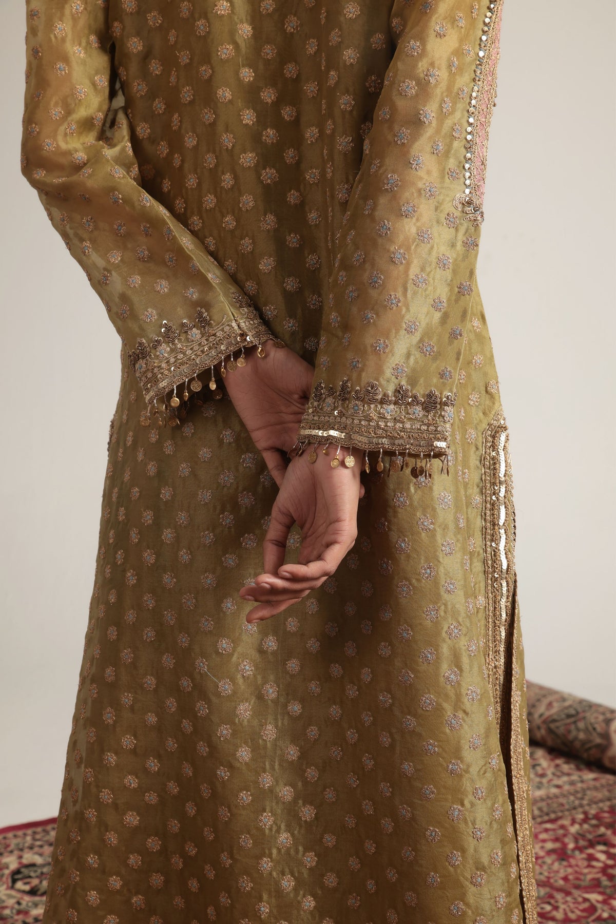 Olive Green Buti Kurta Set