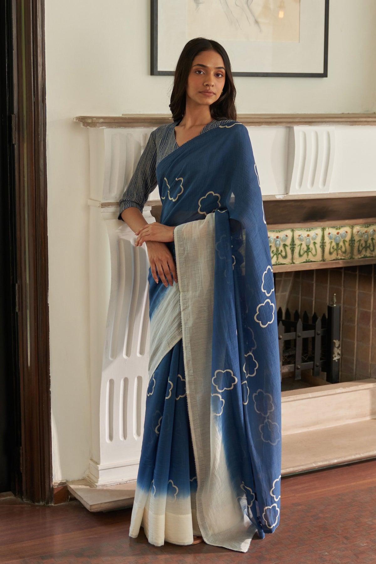 Ocean Blue Floral Saree