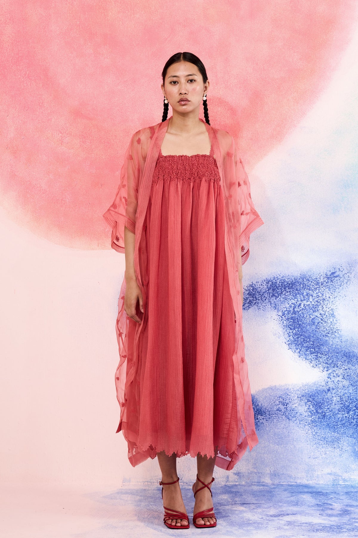 Coral Dress with Coat