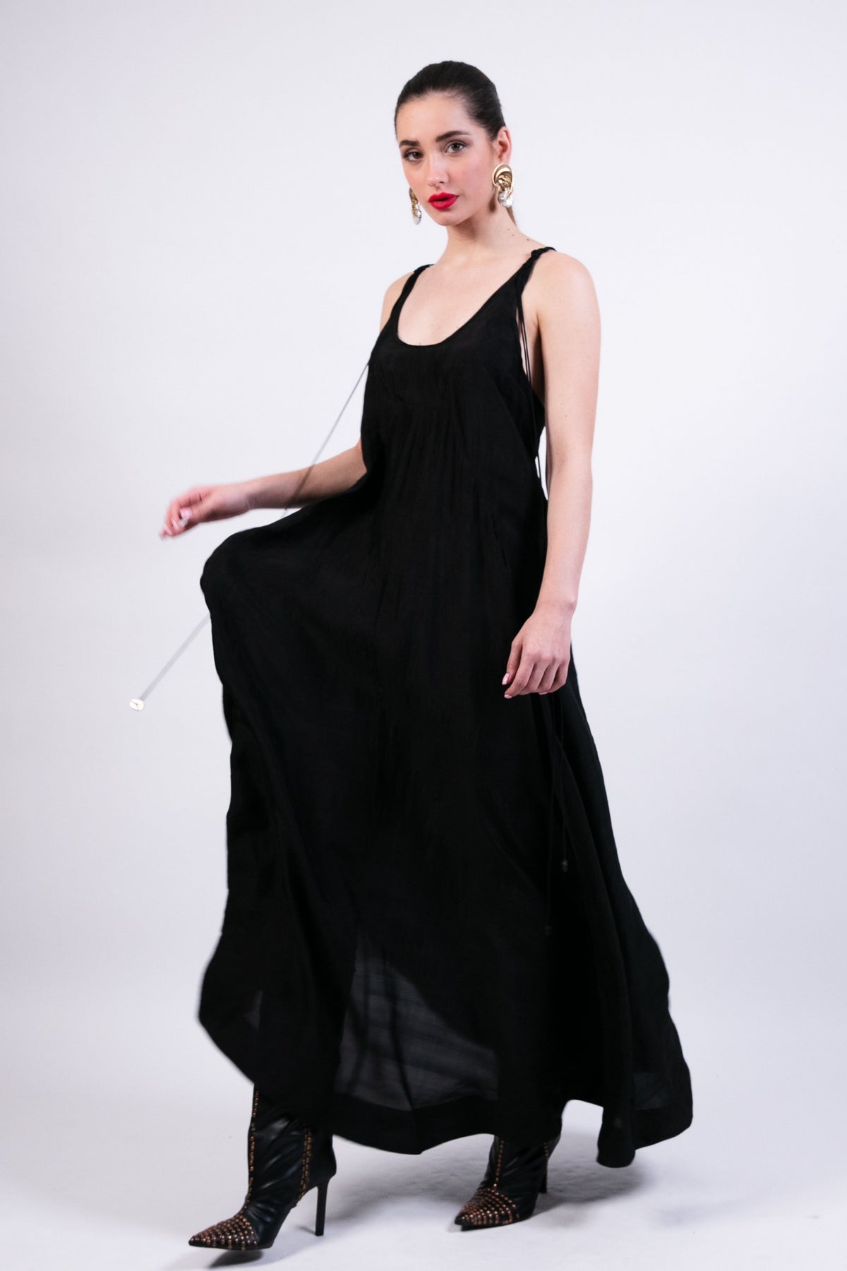 Coin Embroidery Black Dress
