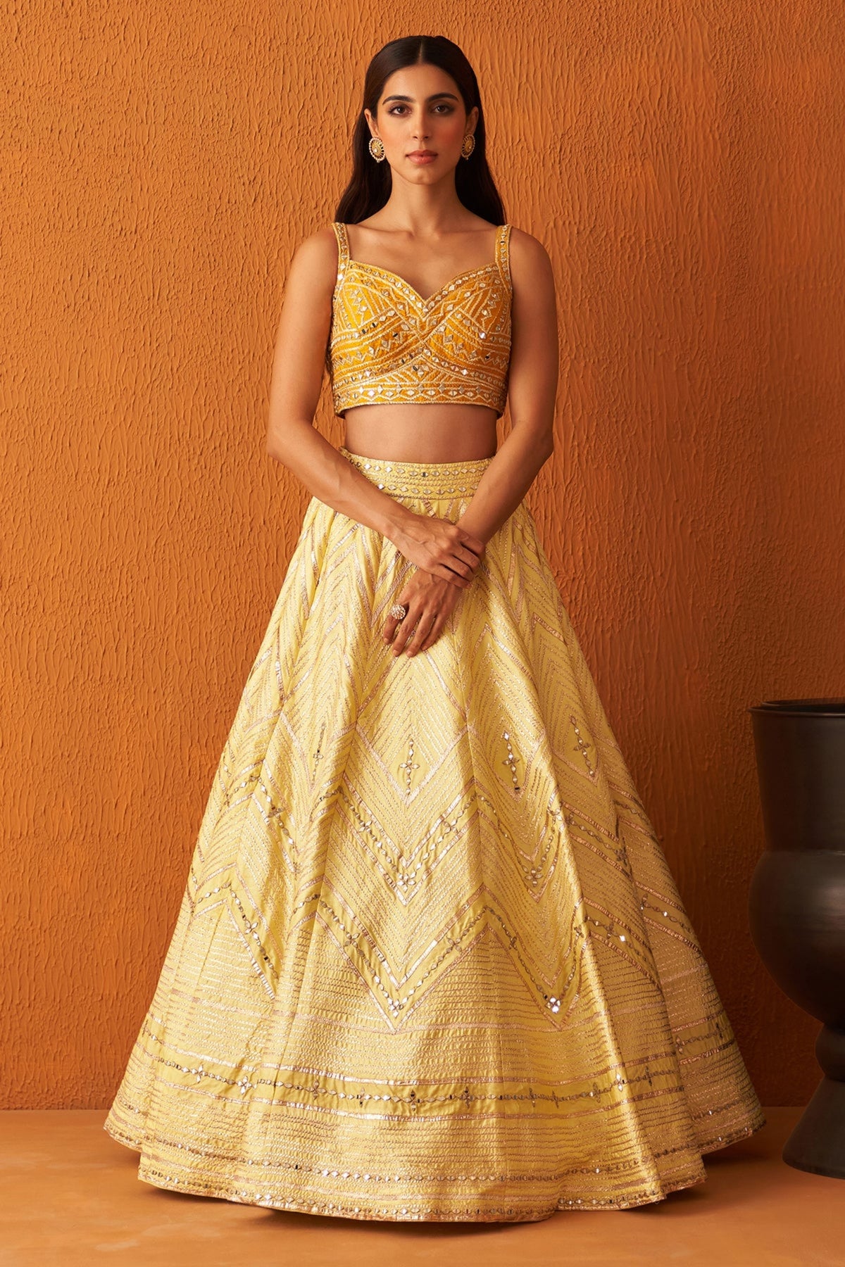 Yellow Raw Silk Lehenga Set