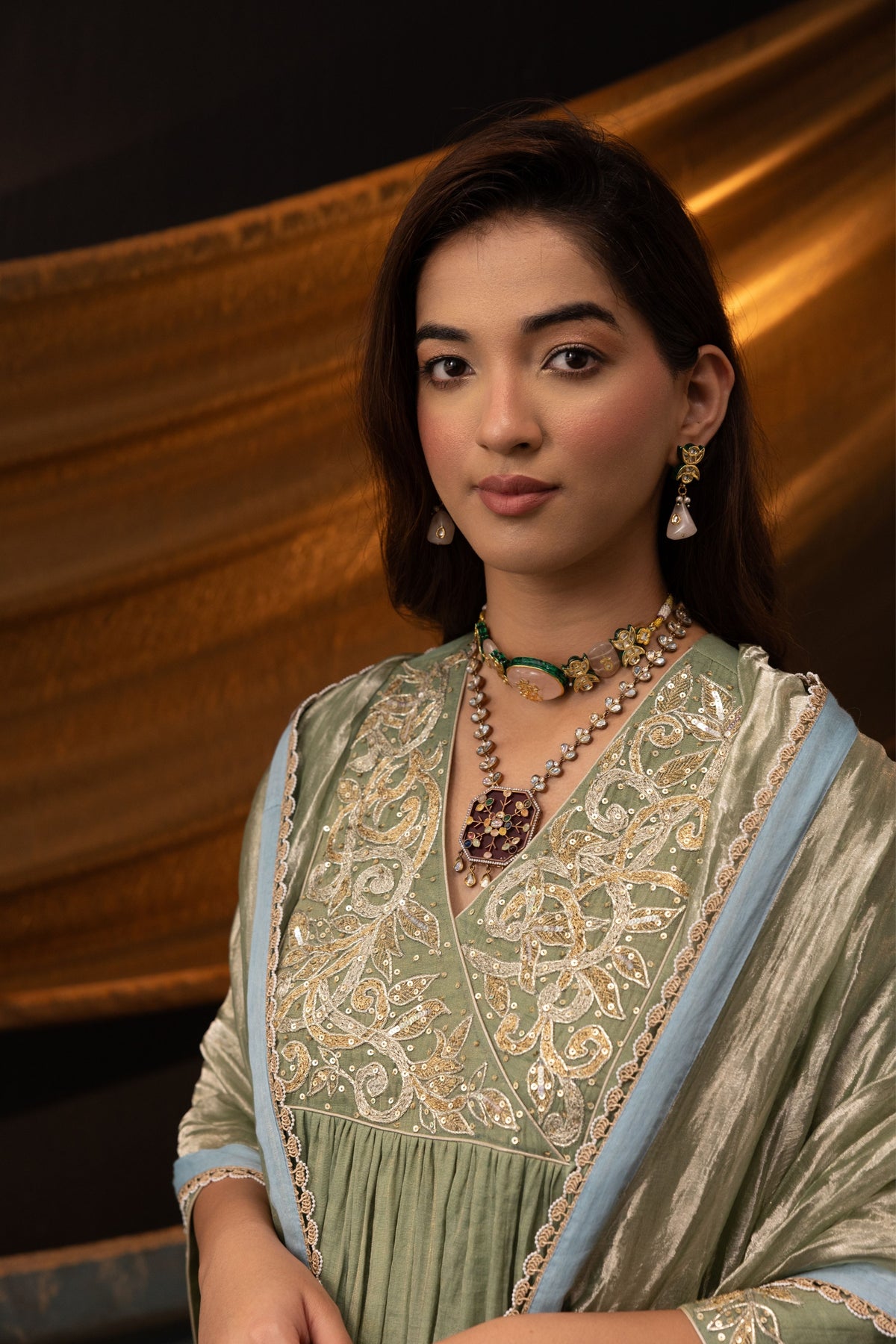 Teal 3D Embroidered Kurta Set