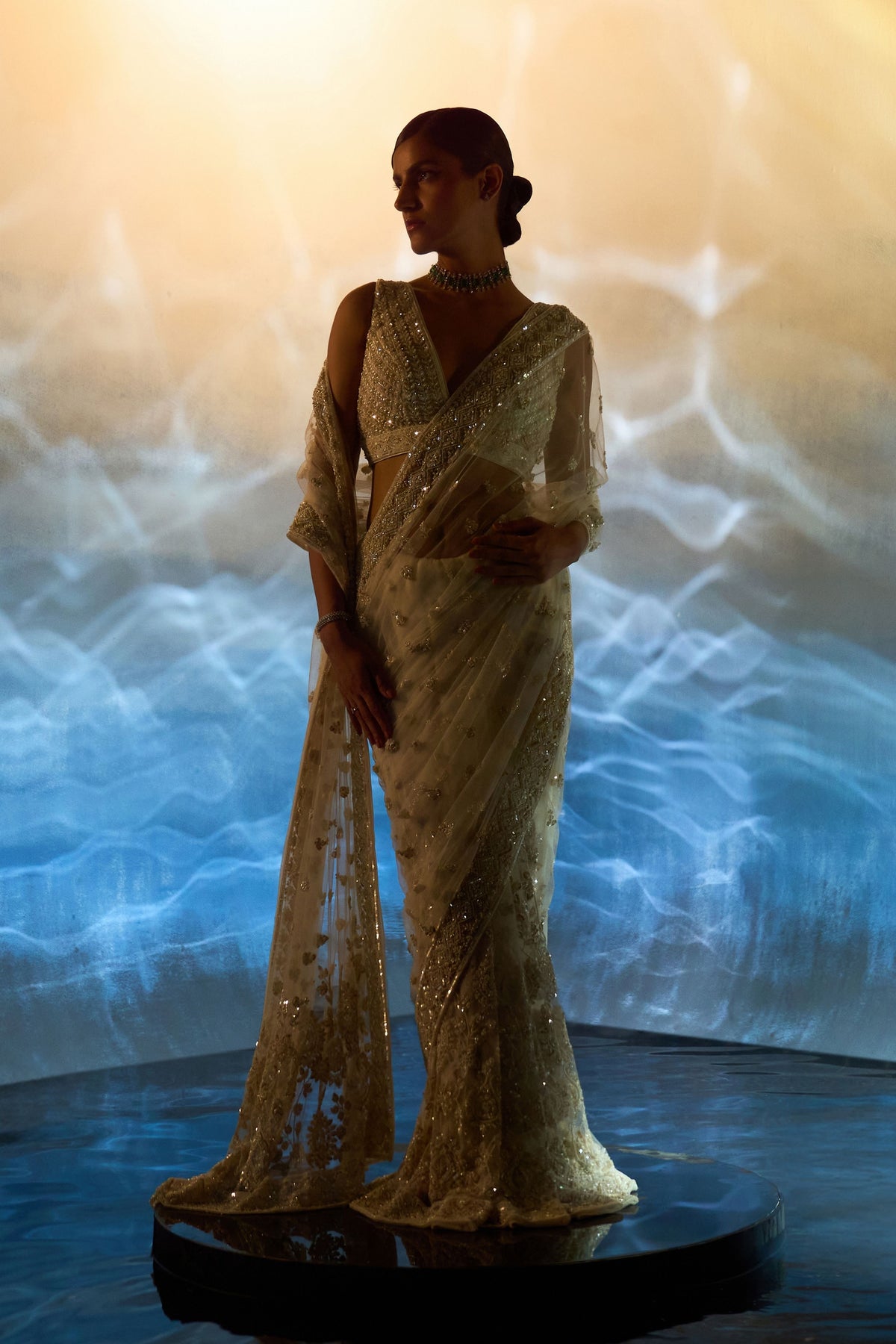 Ivory Embroidered Saree Set