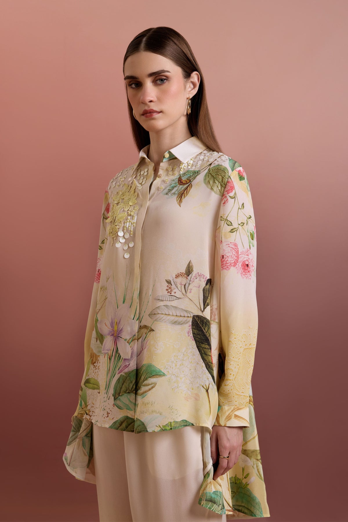 Snowing Embellished High-low Shirt