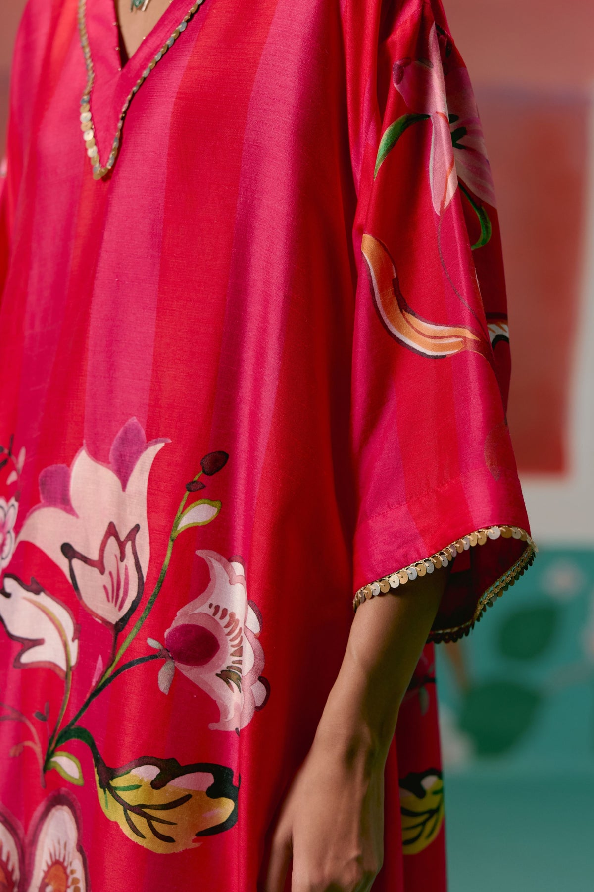 Fuschia Floral Kaftan Set