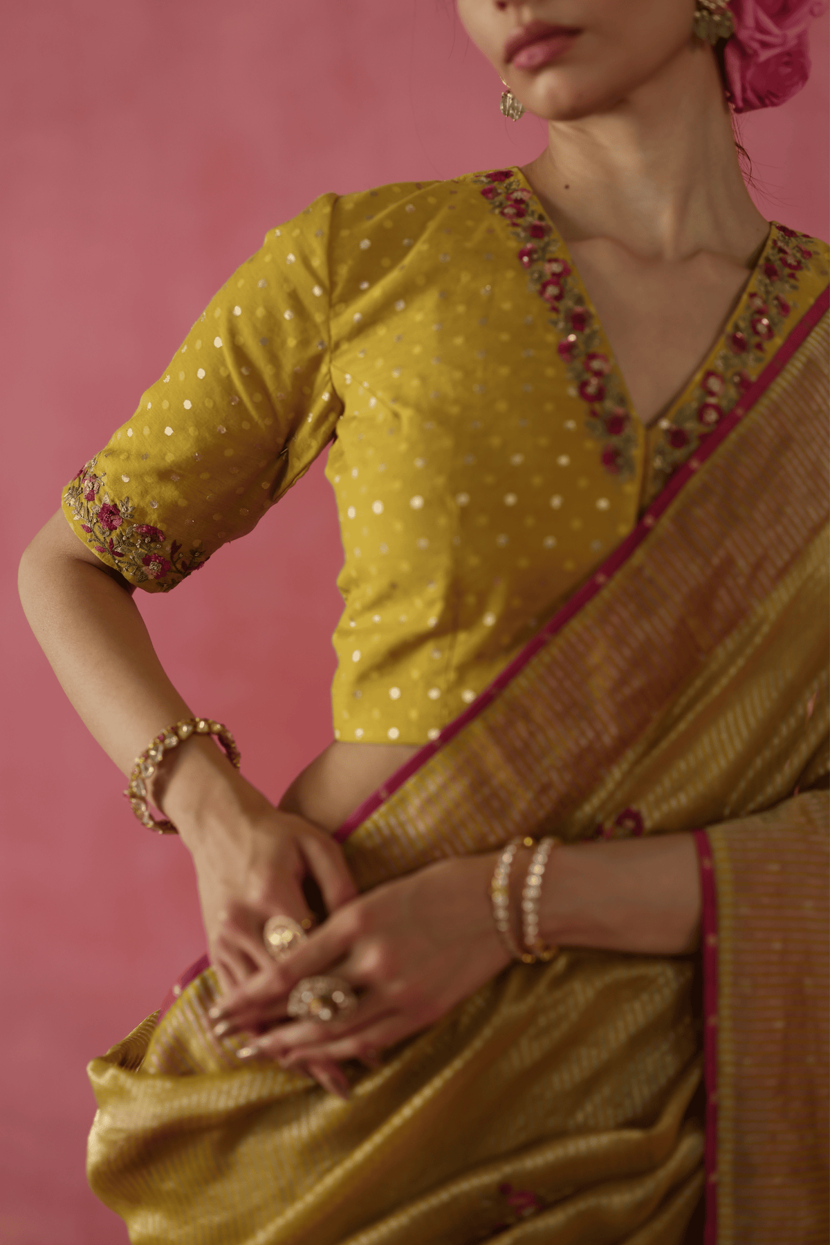 Mustard Yellow Ghevar Saree