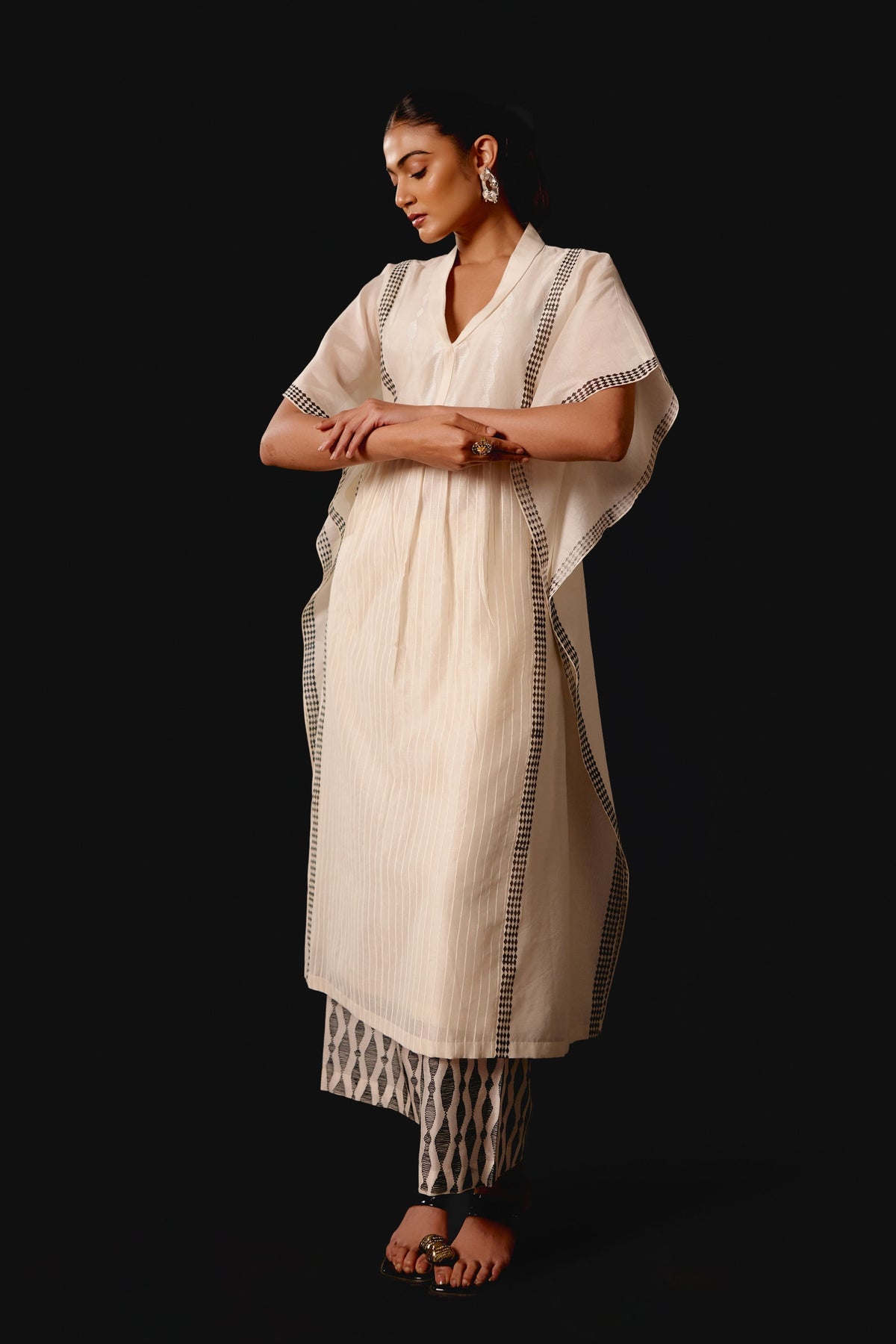 Ivory Silk Chanderi Kaftan Set