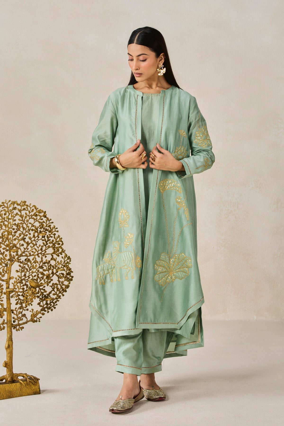 Green Jacket Kurta Set
