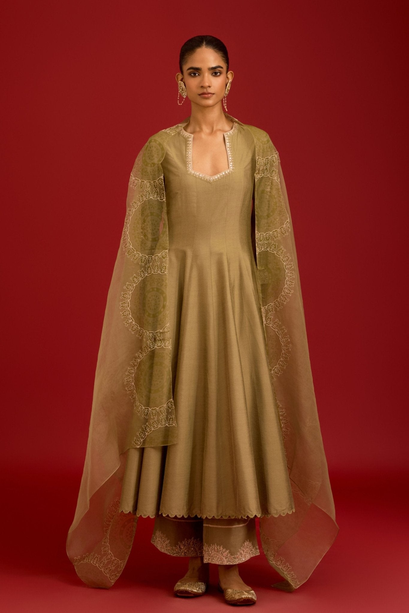 Pistachio Green Embroidered Anarkali Set - Devnaagri - Elahe