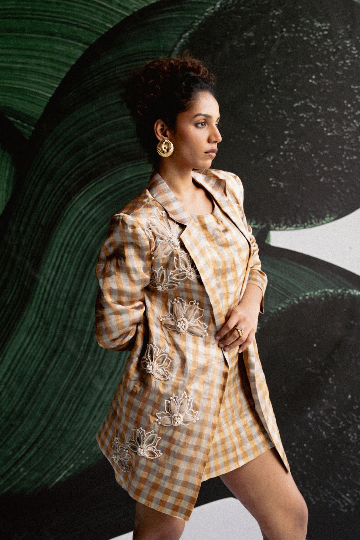 Gold Check Blazer Dress
