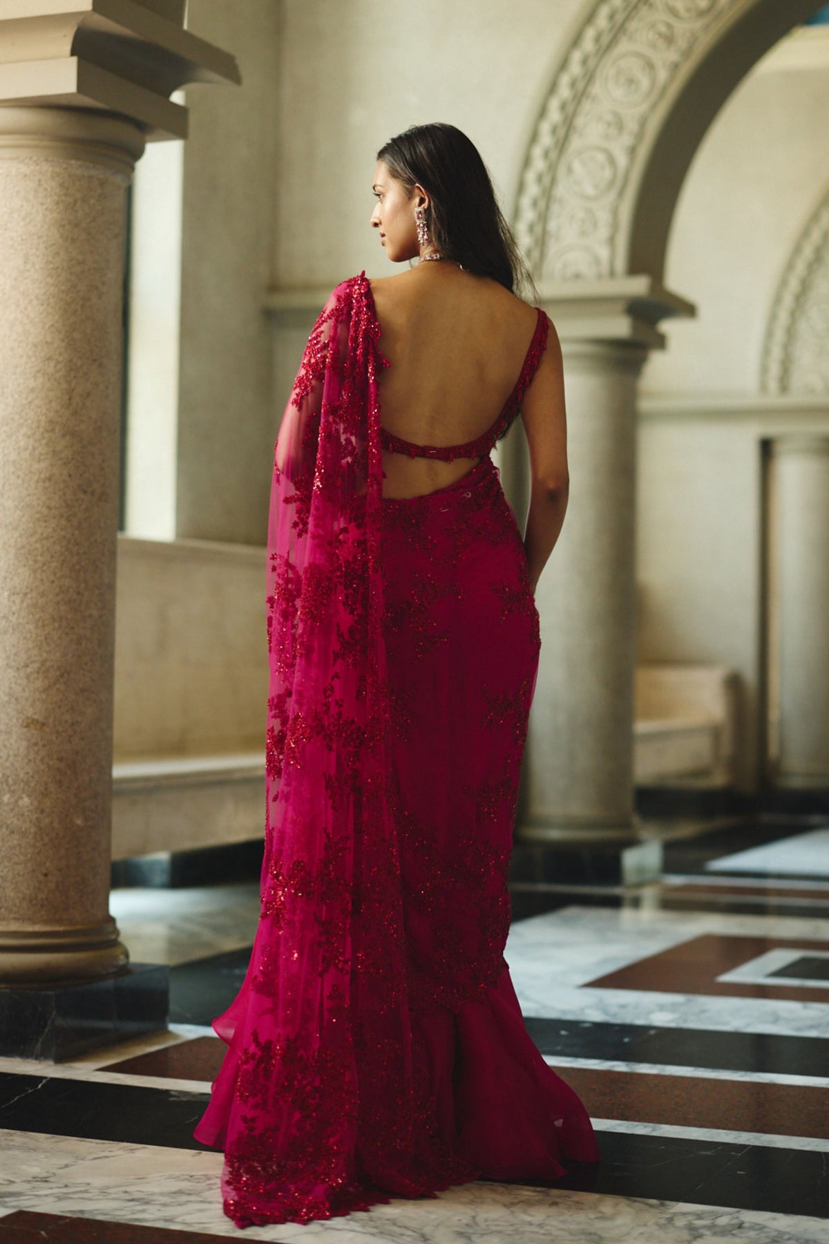 Red Athena Draped Saree Set
