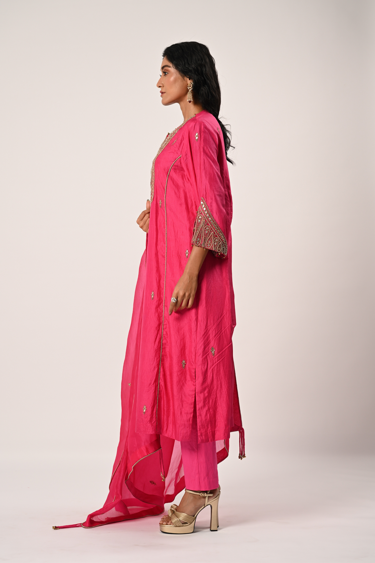 Pink Princess Cut Kurta Set