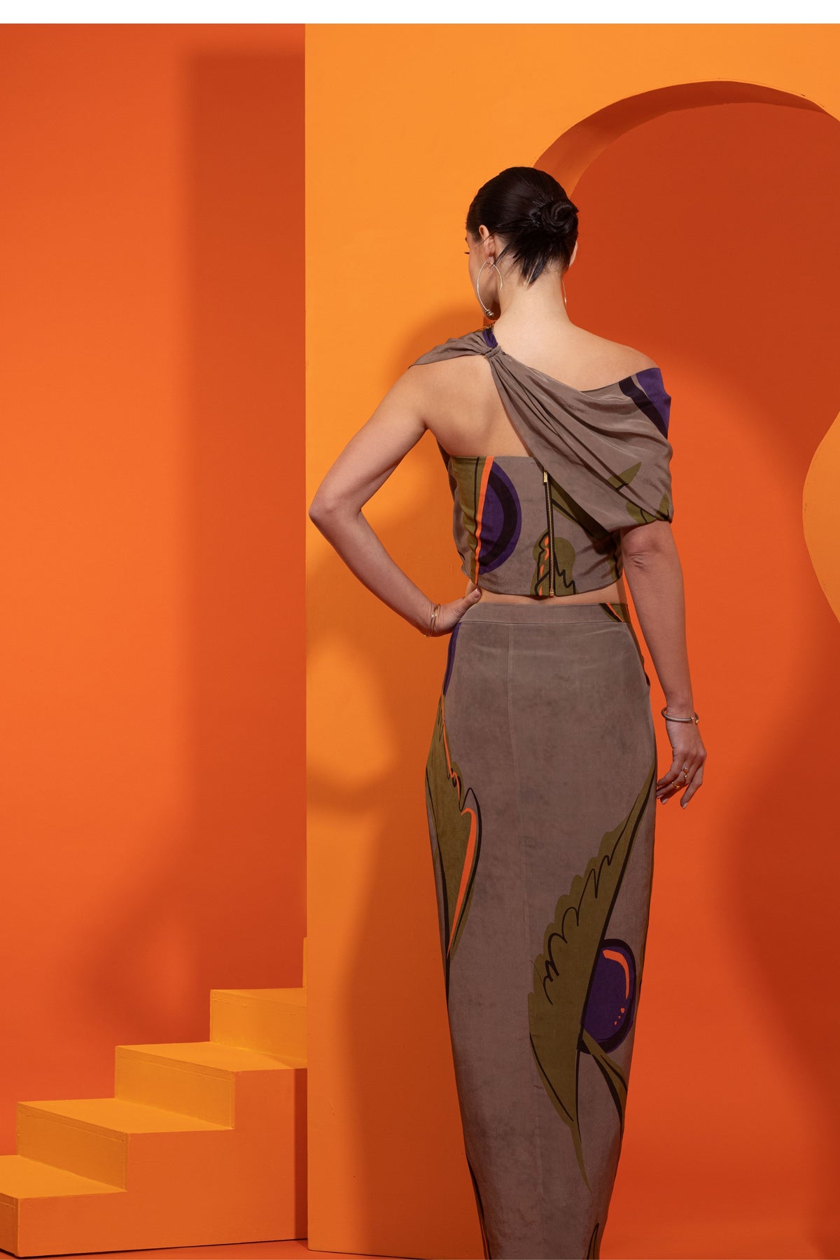 Artistic Printed Drape Skirt Set
