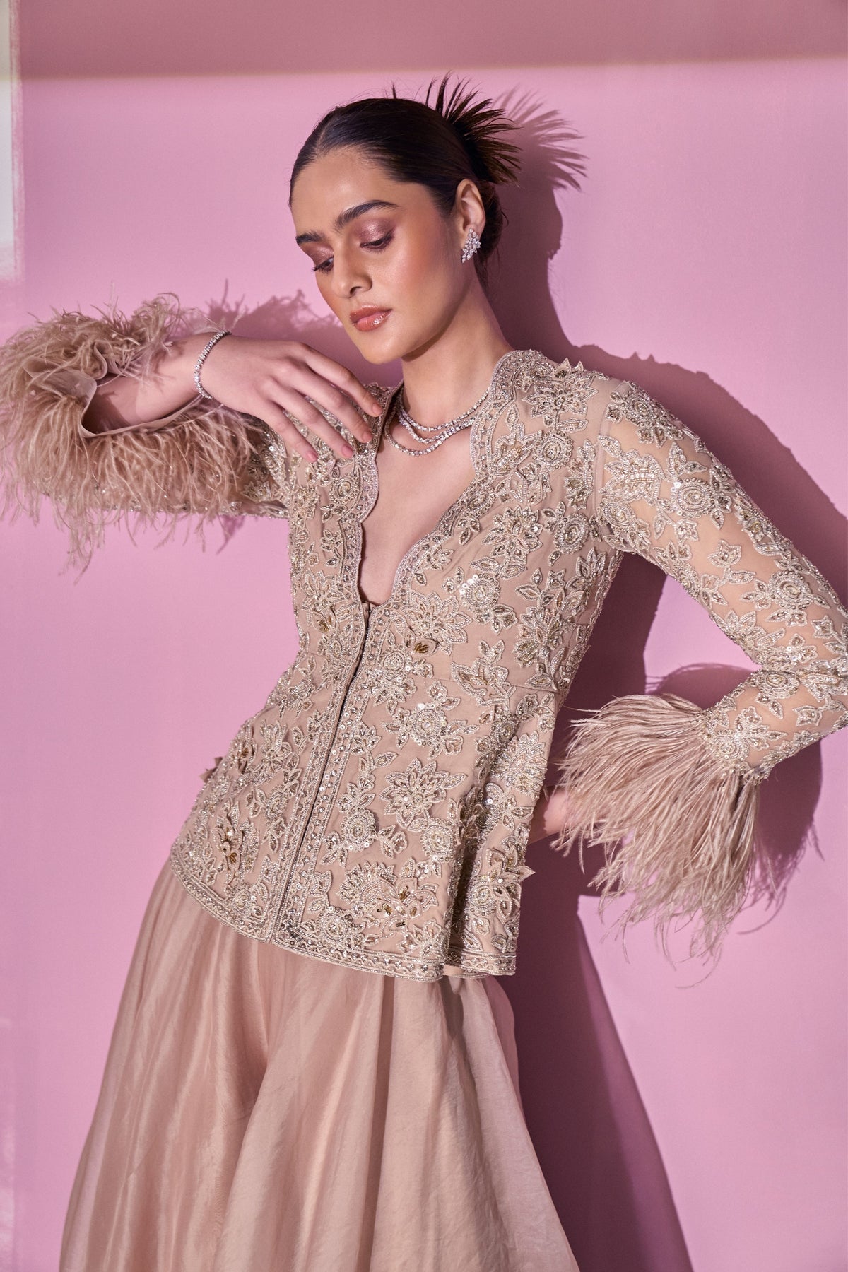 Elnaz Dark Champagne Sharara Set