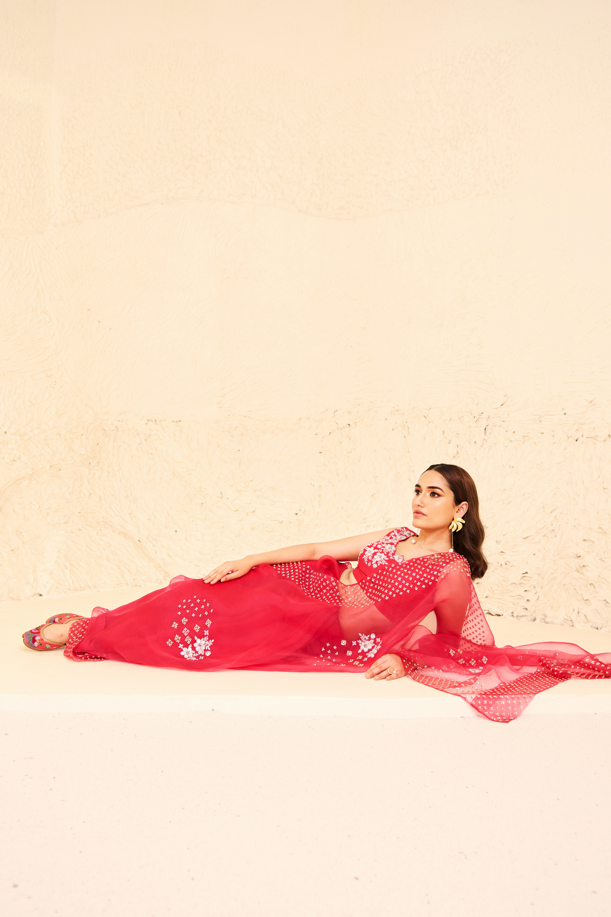 Red Organza Saree With Blouse
