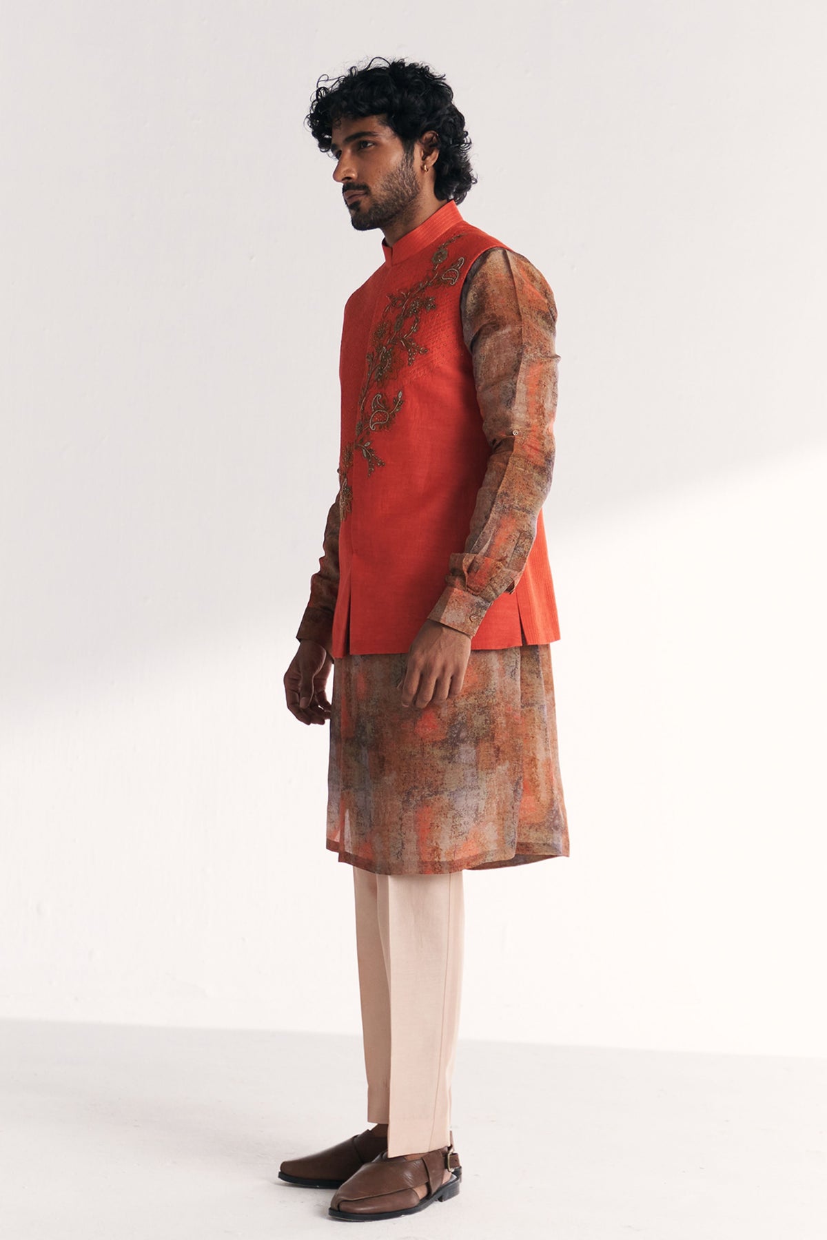 Chandan Tangerine Nehru Jacket Set