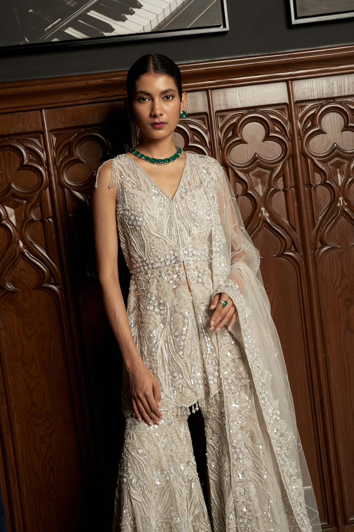 Grey Embroidered Sharara Set