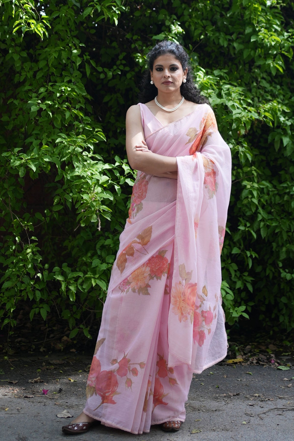 Juhi Lace Charm Peach Saree