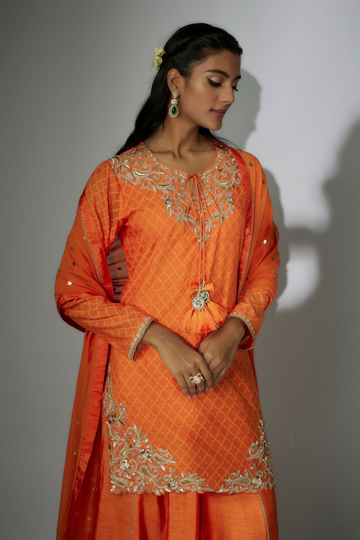 Orange Embroidered Sharara Set