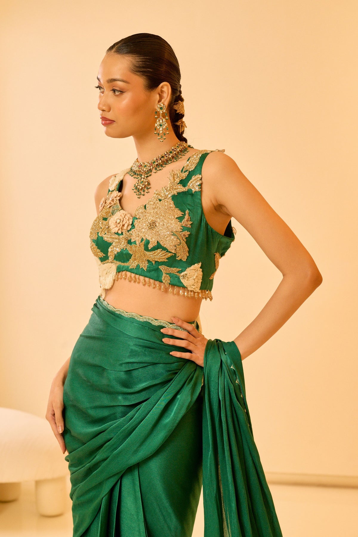 Verdant Draped Saree Set