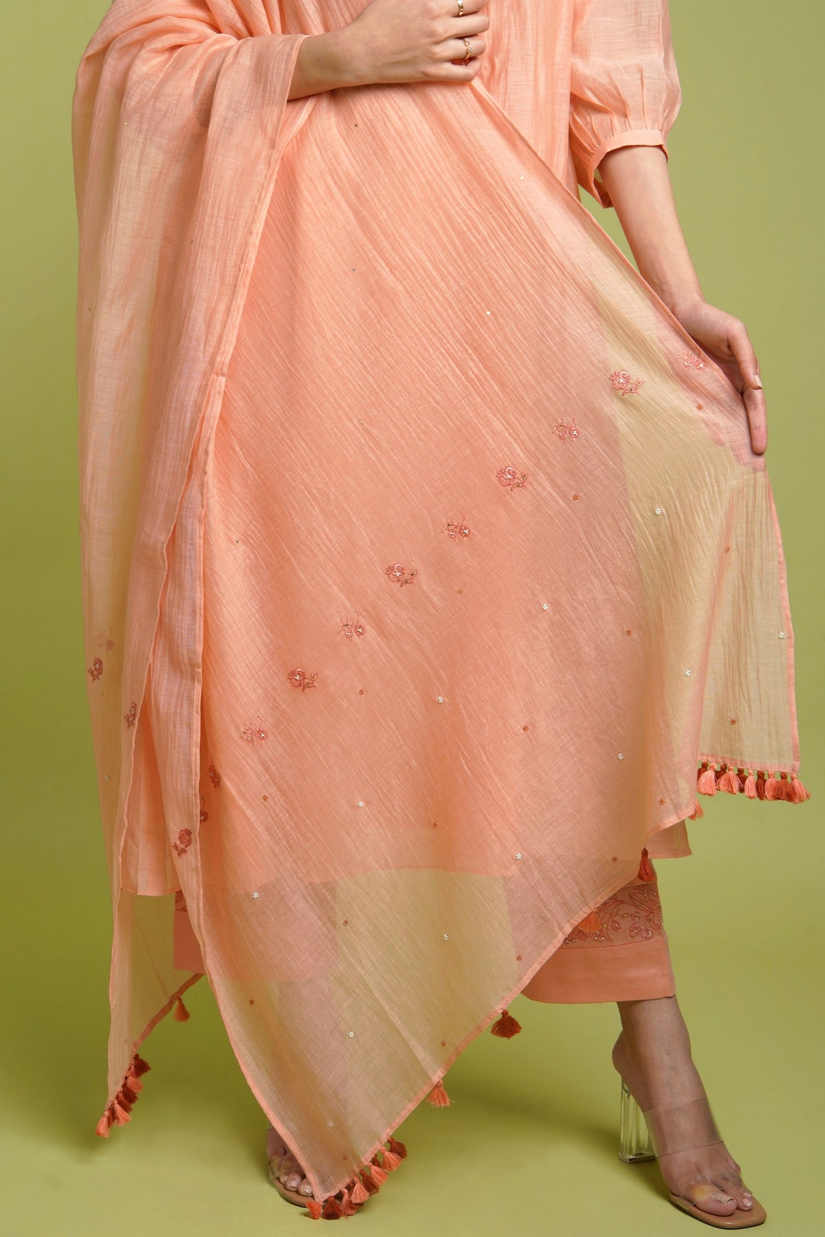 Peach Floral Kurta Set