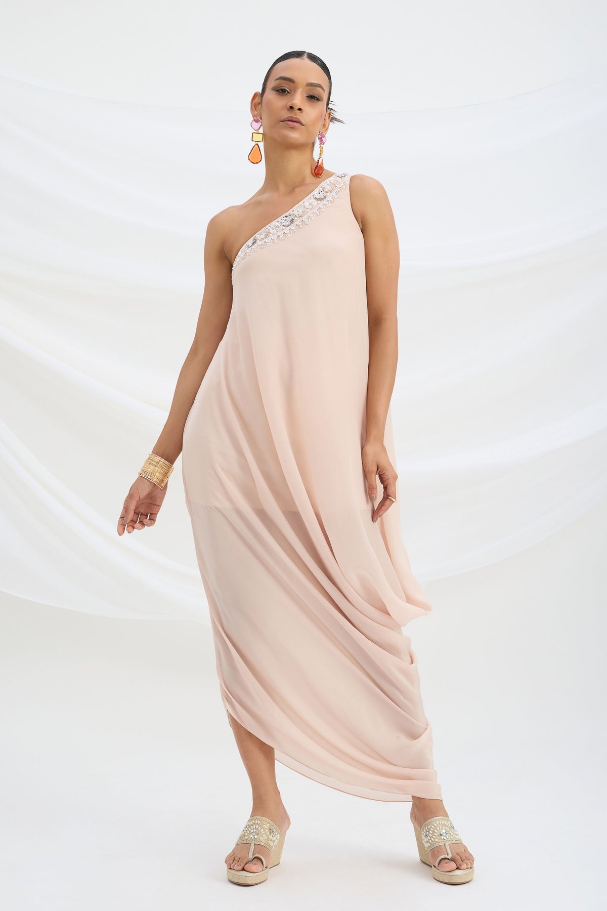 One Shoulder Drape Dress