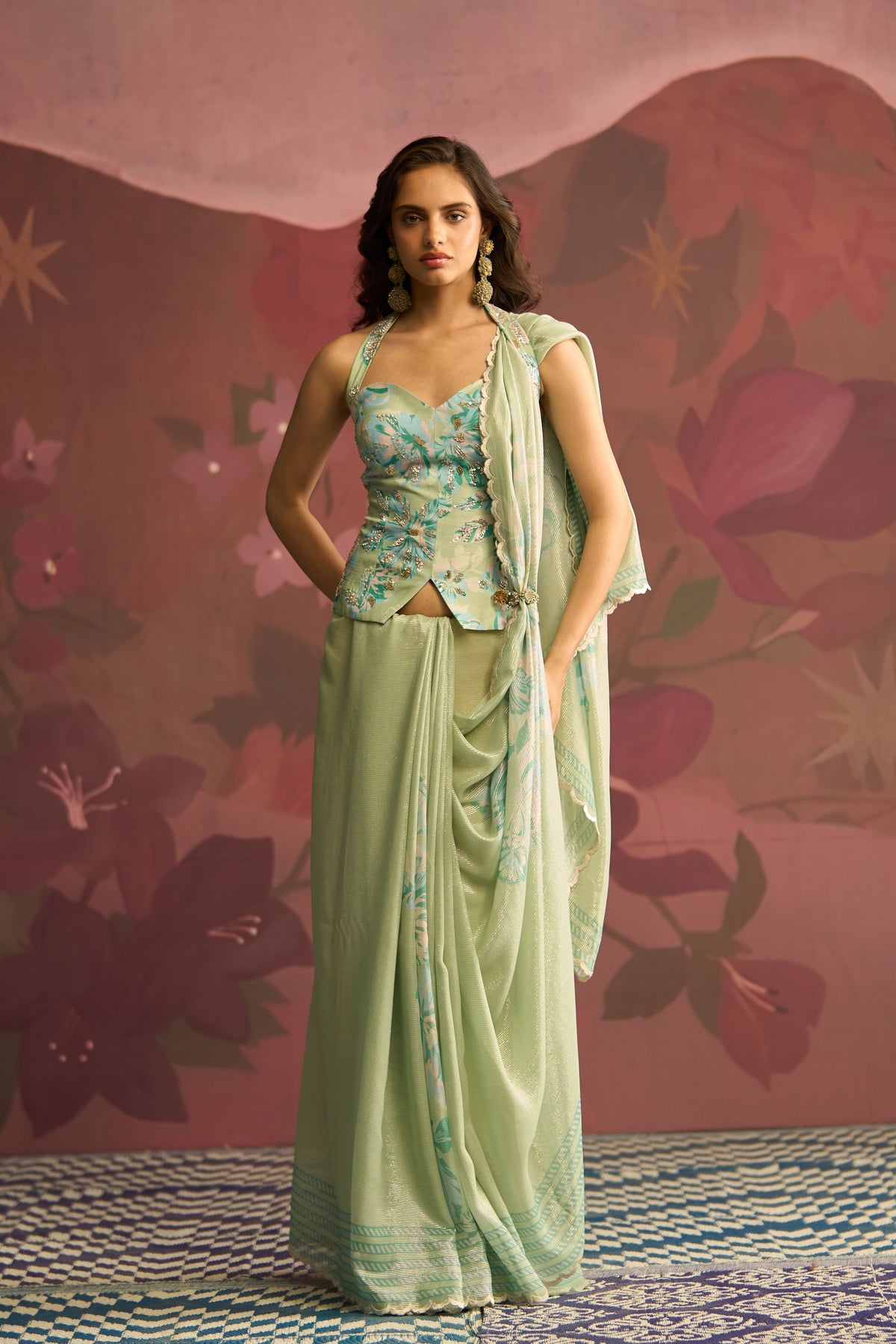 Mint Green Sage Saree Set